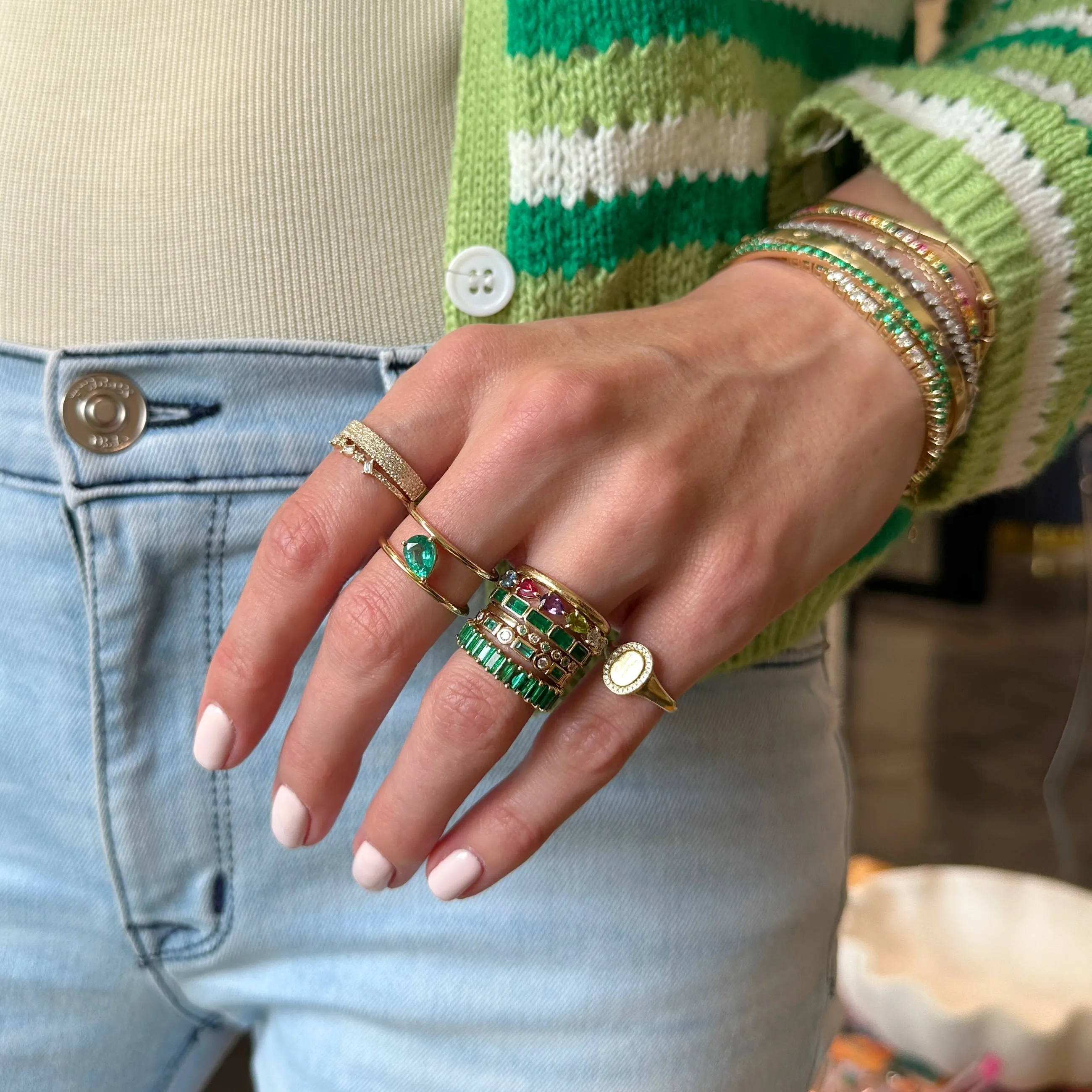 Emerald & Diamond Art Deco Band sold by LINDSEY LEIGH JEWELRY product image thumbnail 4