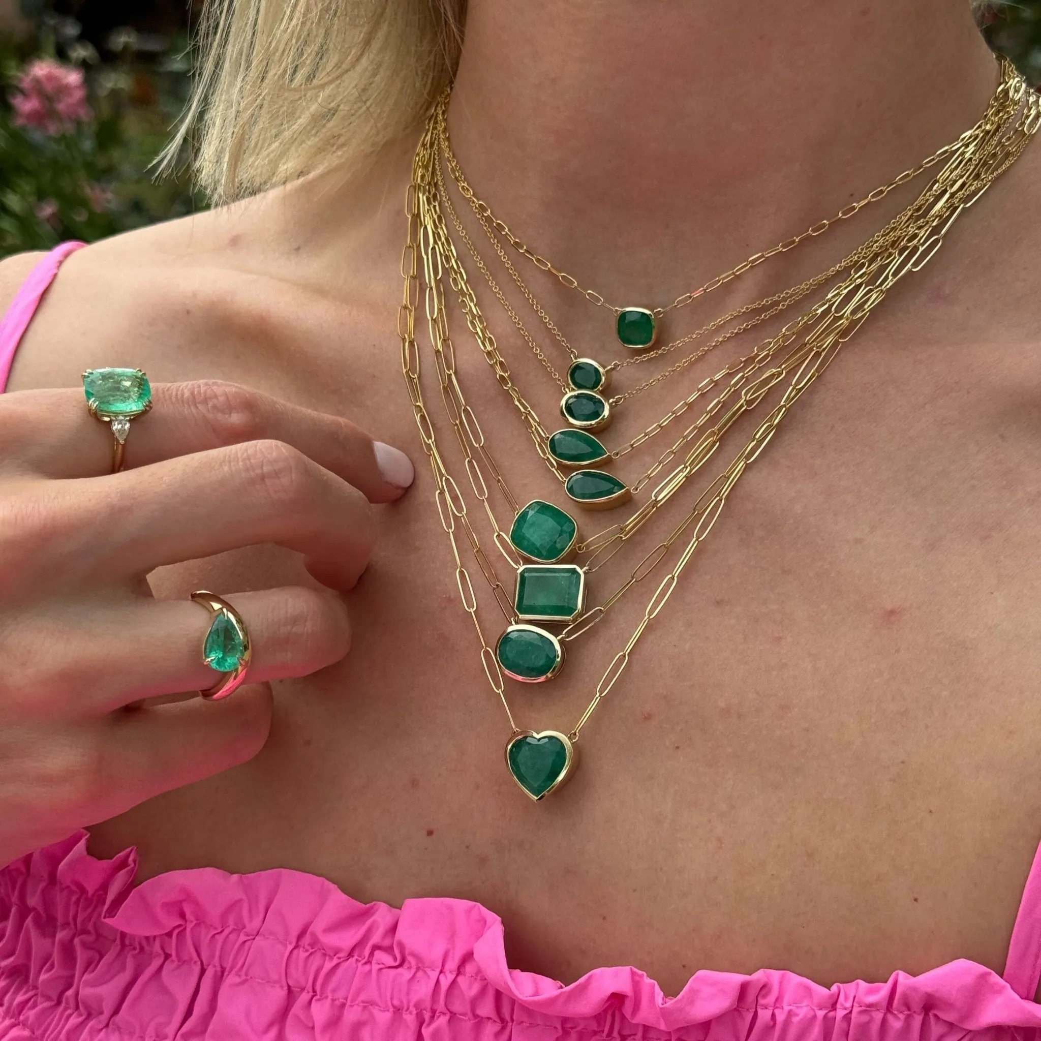 Bezel Set Oval Cut Emerald Necklace sold by LINDSEY LEIGH JEWELRY product image thumbnail 2