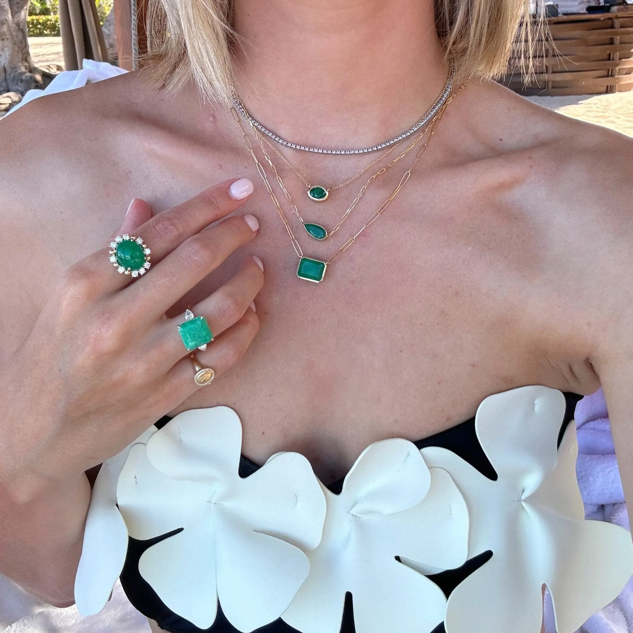 Bezel Set Oval Cut Emerald Necklace sold by LINDSEY LEIGH JEWELRY product image thumbnail 3