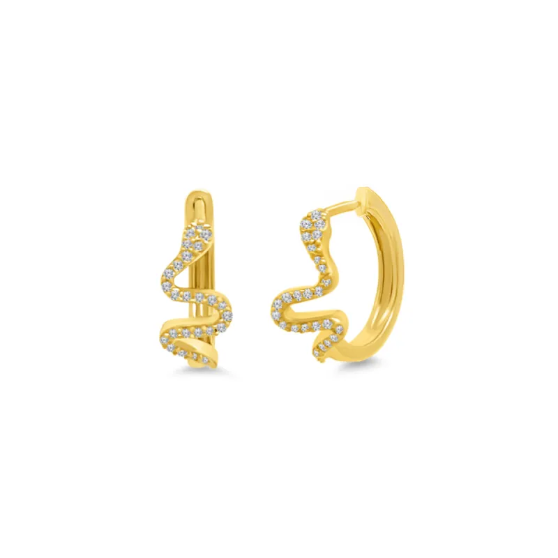 Pave Snake Small Hoops sold by LINDSEY LEIGH JEWELRY