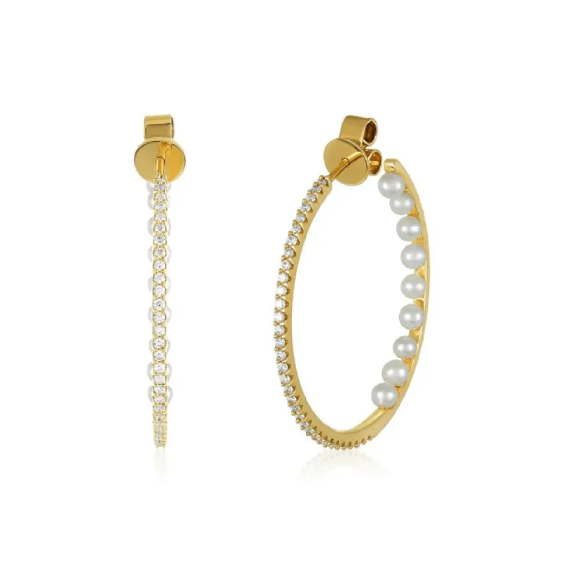 Inside Out Diamond & Pearl Hoops sold by LINDSEY LEIGH JEWELRY
