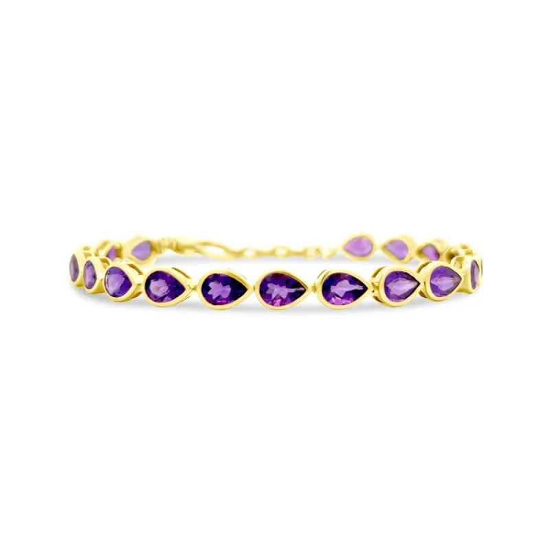 Bezel Set Chasing Pear Gemstone Tennis Bracelet sold by LINDSEY LEIGH JEWELRY