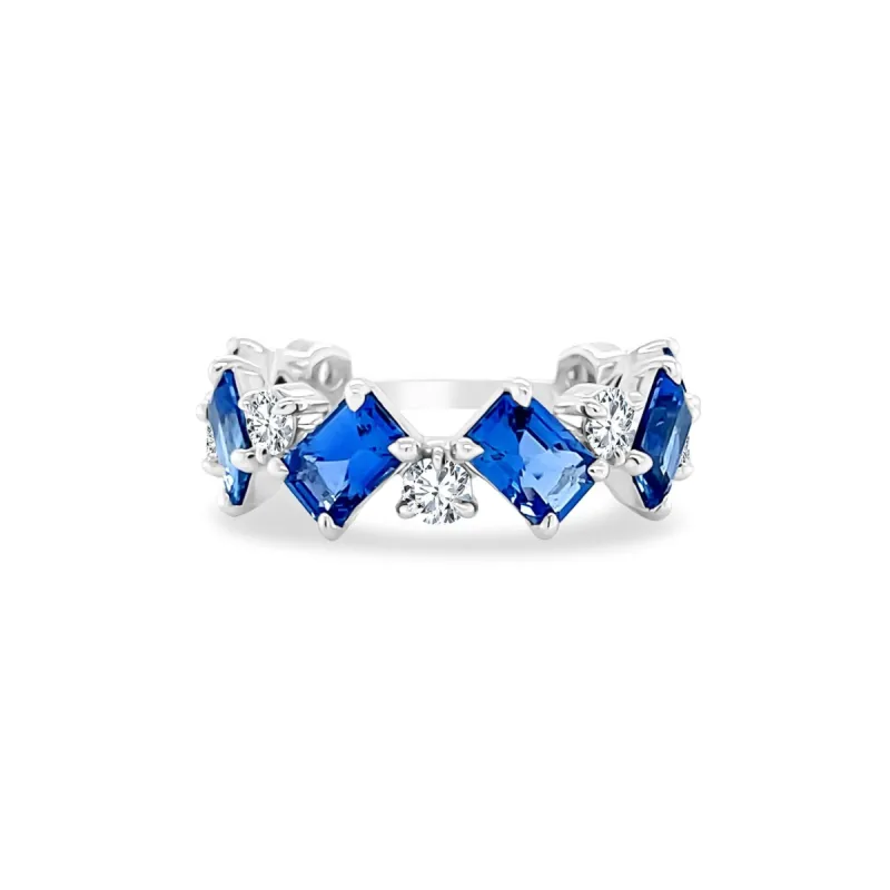 Rotating Round Diamond and Emerald Cut Sapphire Band sold by LINDSEY LEIGH JEWELRY