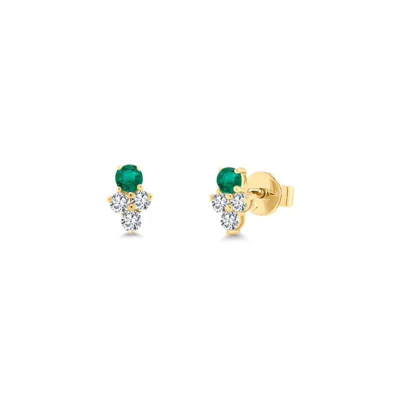 Round Emerald & Diamond Trio Studs sold by LINDSEY LEIGH JEWELRY