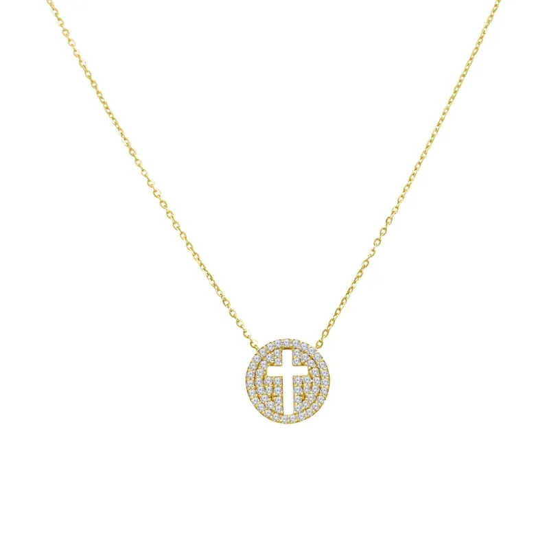 Pave Disc Cross Necklace sold by LINDSEY LEIGH JEWELRY