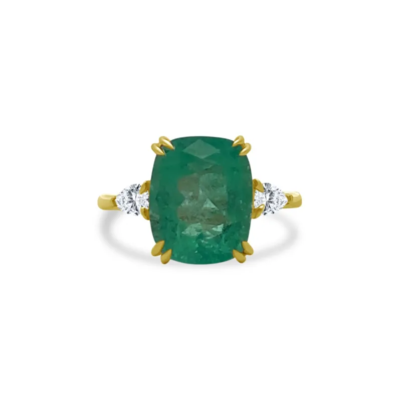 Cushion Cut Colombian Emerald Ring with Side Pears sold by LINDSEY LEIGH JEWELRY