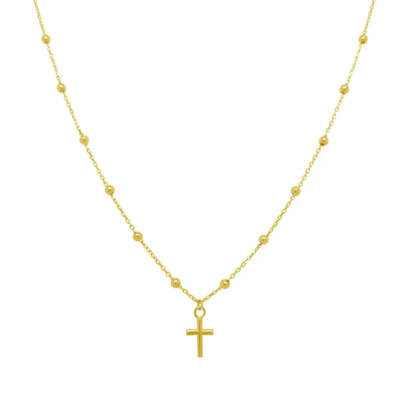Petite Gold Cross Bead Necklace sold by LINDSEY LEIGH JEWELRY