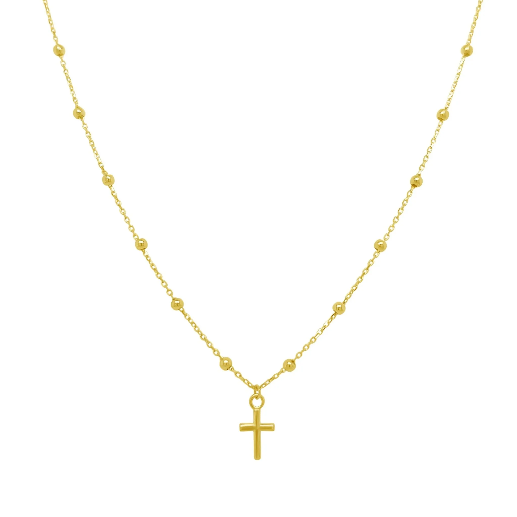 Petite Gold Cross Bead Necklace sold by LINDSEY LEIGH JEWELRY