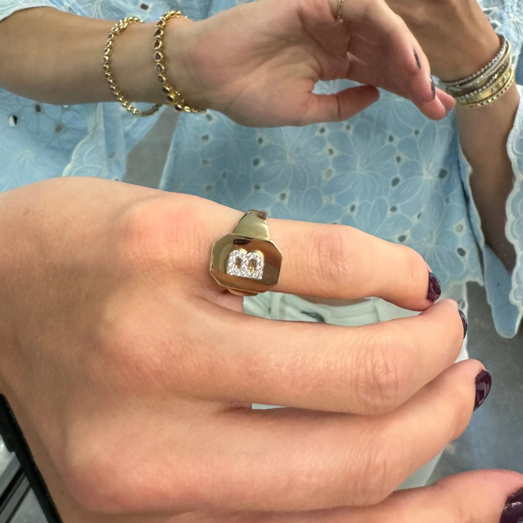 Diamond Initial Signet Ring sold by LINDSEY LEIGH JEWELRY product image thumbnail 3