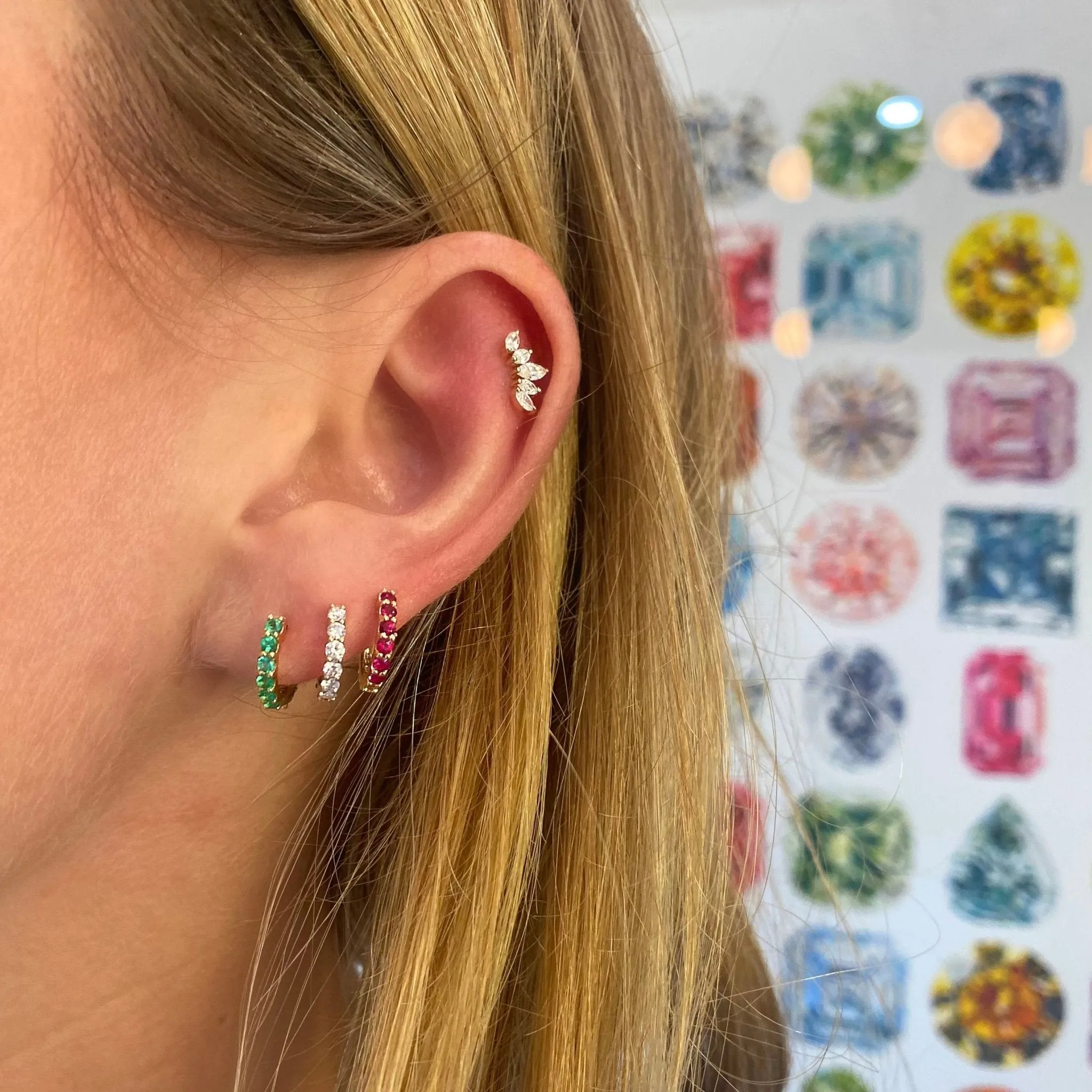 Reversible Diamond & Gemstone Huggies sold by LINDSEY LEIGH JEWELRY product image thumbnail 4