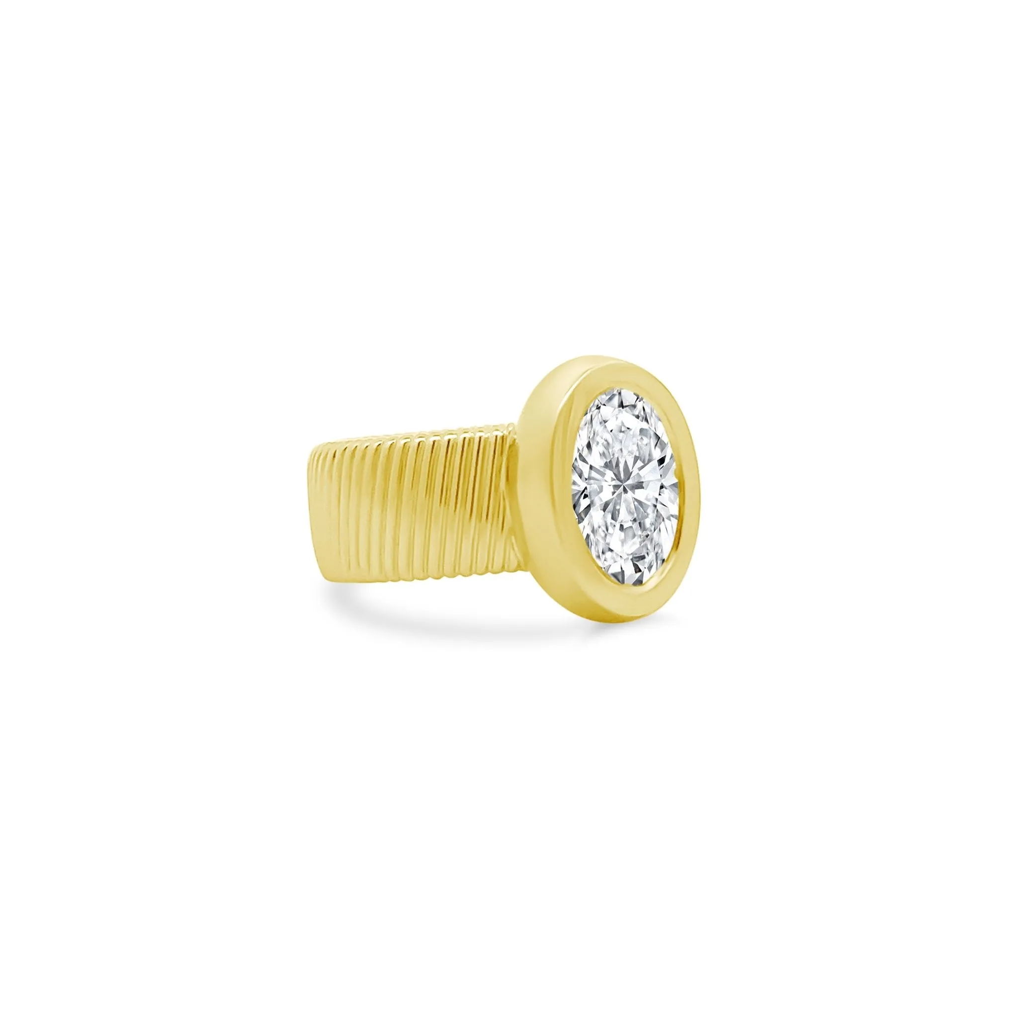 Bezel Set Oval Cut Solitaire on Detailed Gold Band sold by LINDSEY LEIGH JEWELRY product image thumbnail 4