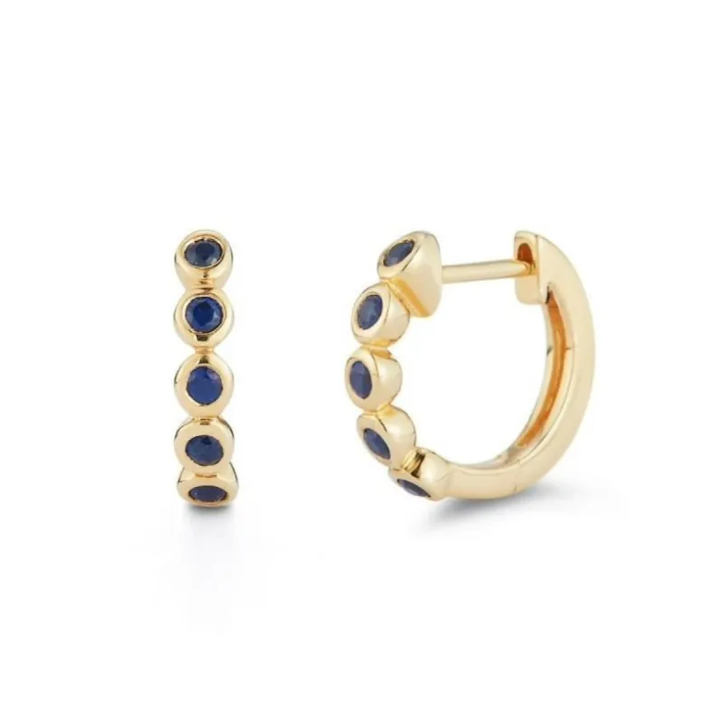 Blue Sapphire Bezel Huggies sold by LINDSEY LEIGH JEWELRY