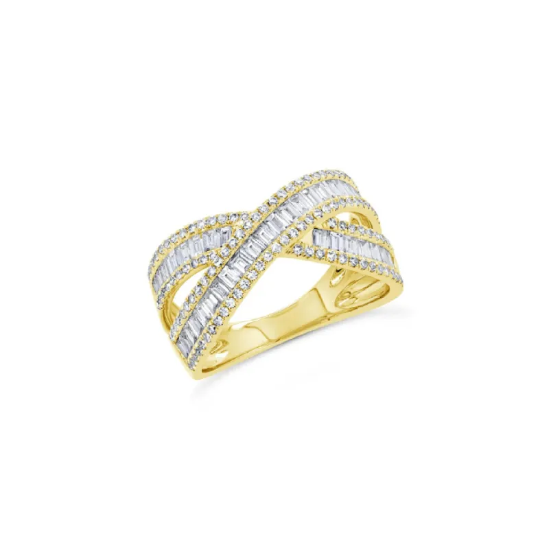 Baguette Diamond Cross Over Ring sold by LINDSEY LEIGH JEWELRY