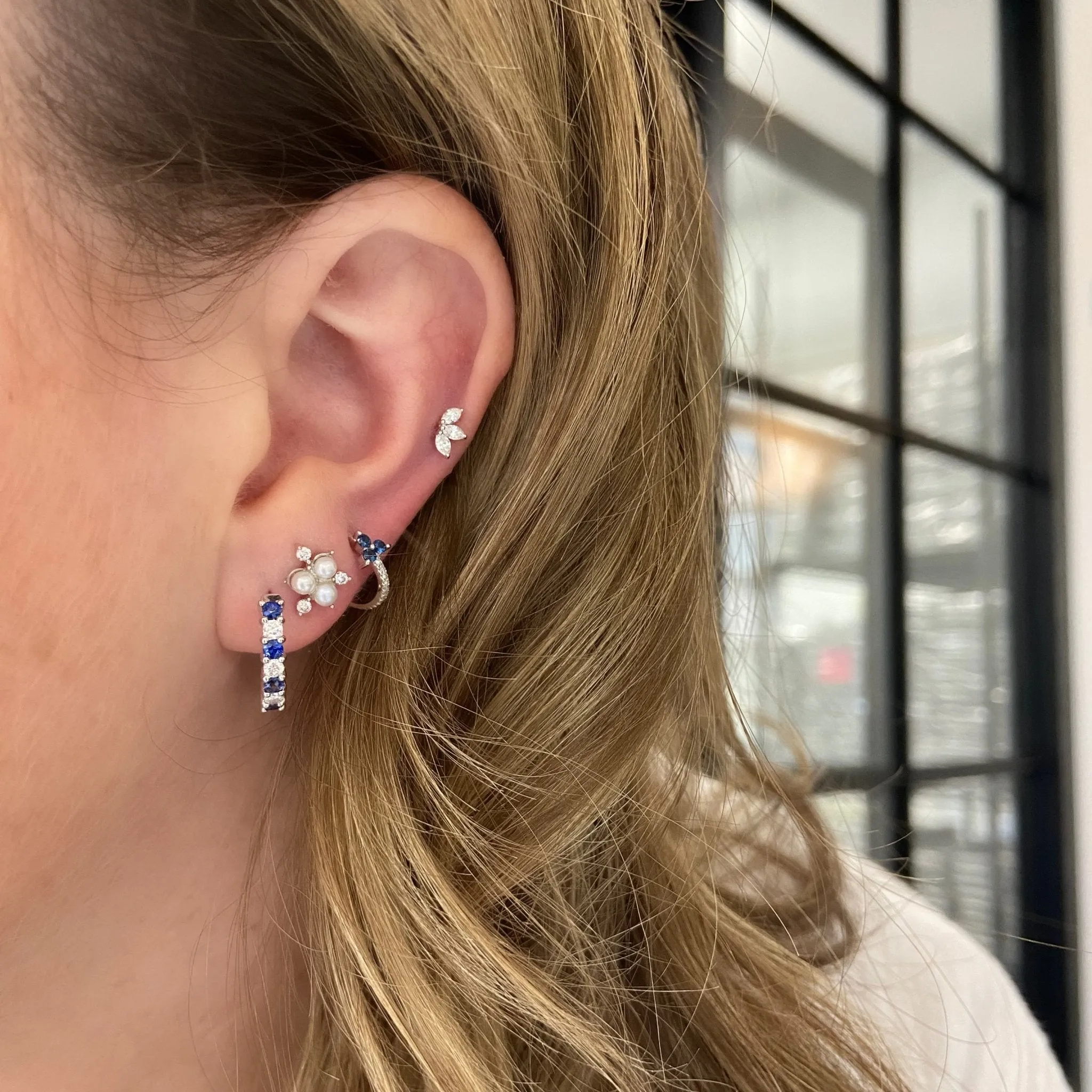 Pave & Pearl Cluster Studs sold by LINDSEY LEIGH JEWELRY product image thumbnail 4