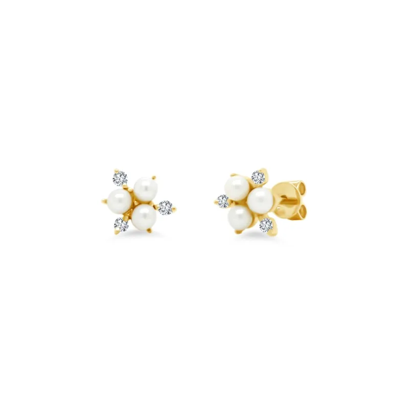 Pave & Pearl Cluster Studs sold by LINDSEY LEIGH JEWELRY