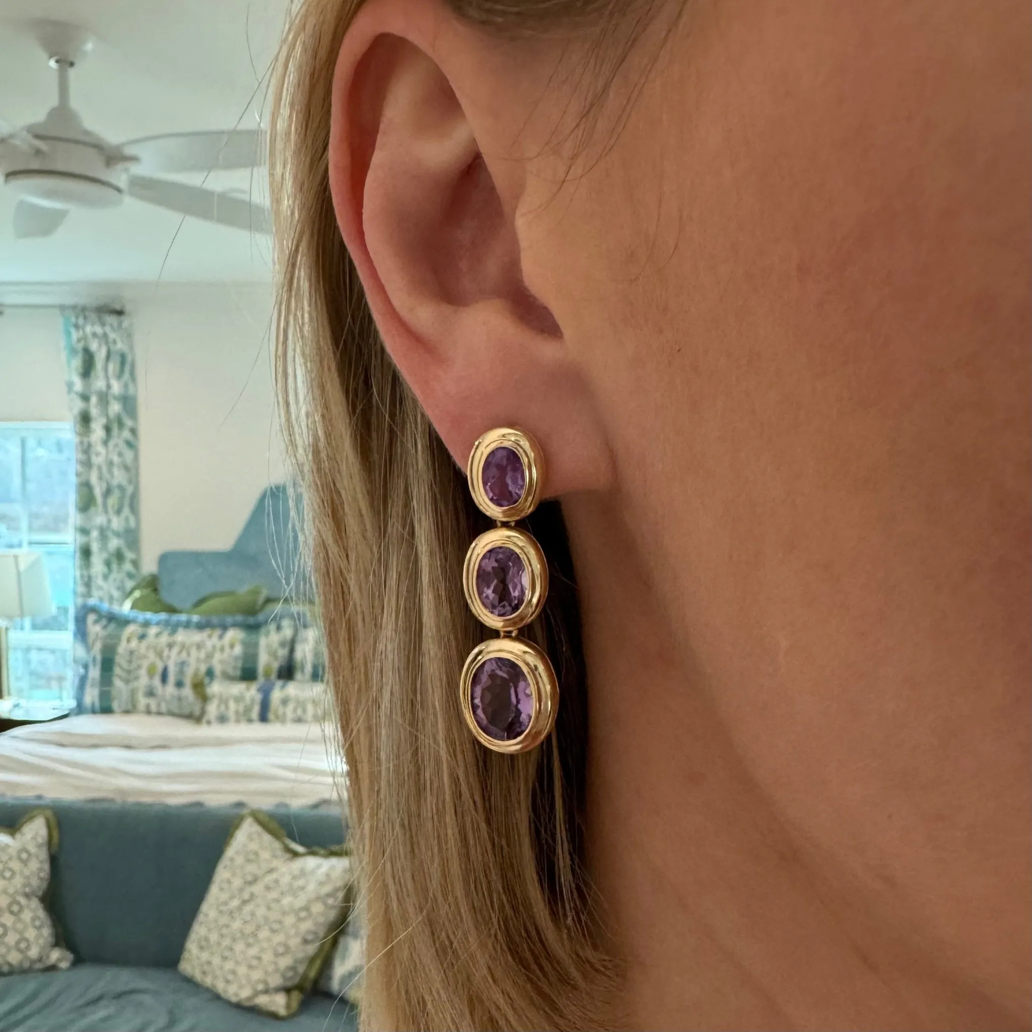 Graduated Oval Gemstone Earrings sold by LINDSEY LEIGH JEWELRY product image thumbnail 3