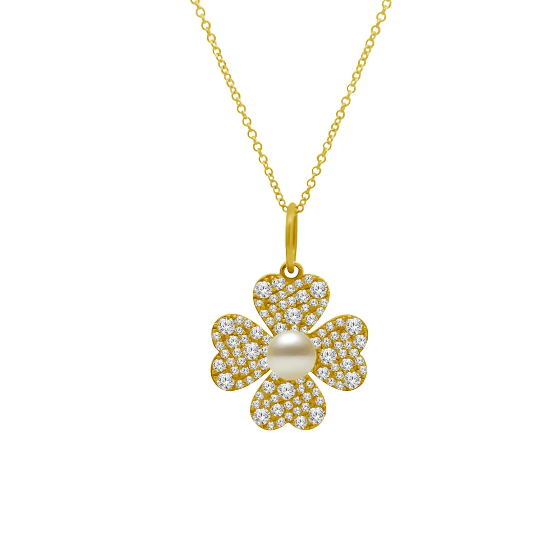 Diamond & Pearl Clover Charm sold by LINDSEY LEIGH JEWELRY