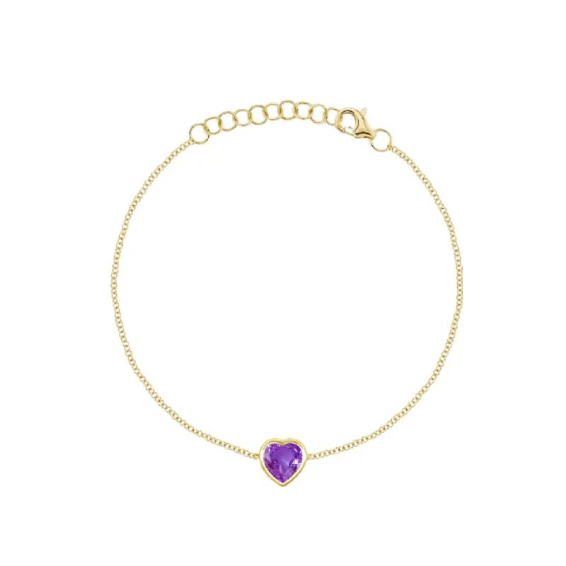 Bezel Set Gemstone Heart Bracelet sold by LINDSEY LEIGH JEWELRY