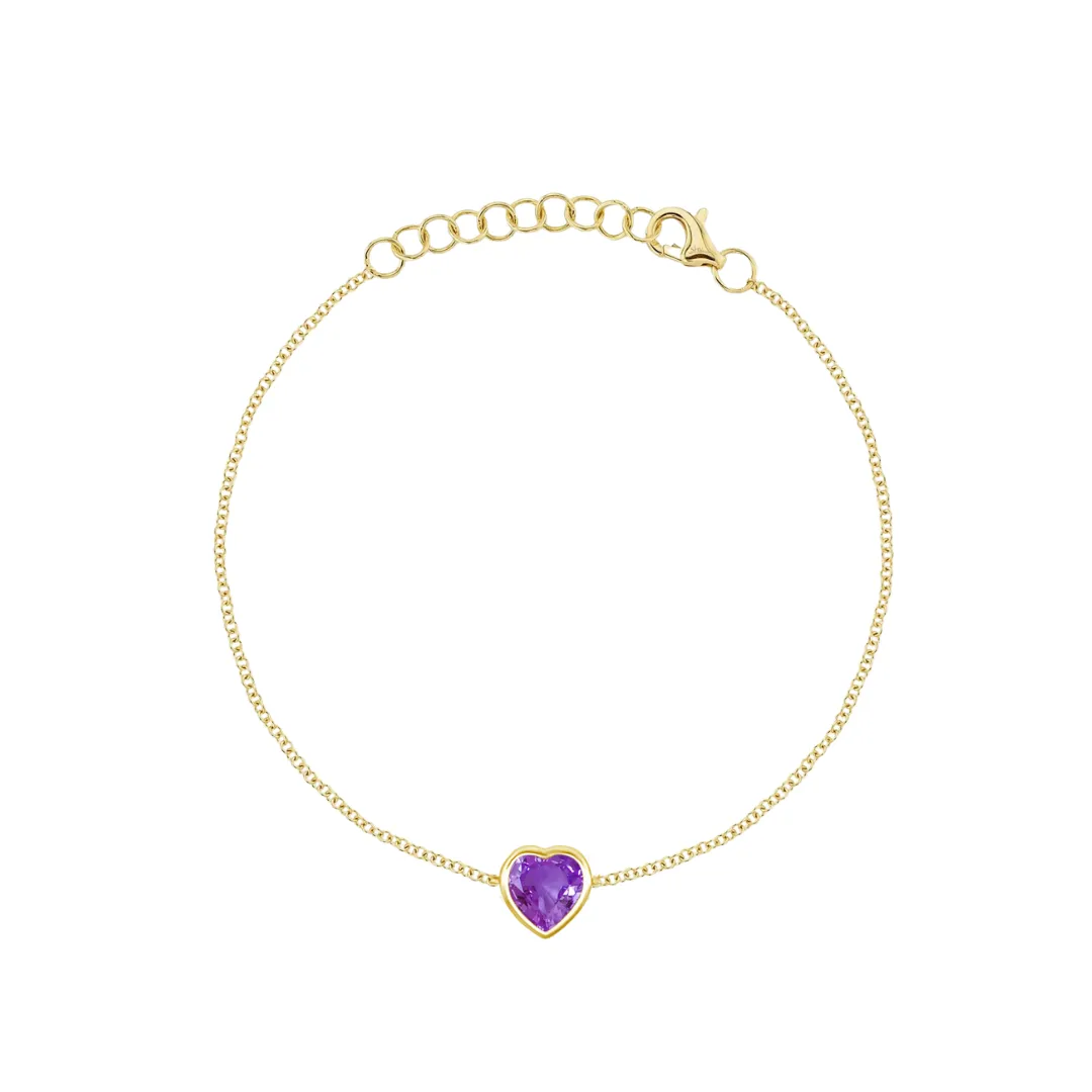 Bezel Set Gemstone Heart Bracelet sold by LINDSEY LEIGH JEWELRY