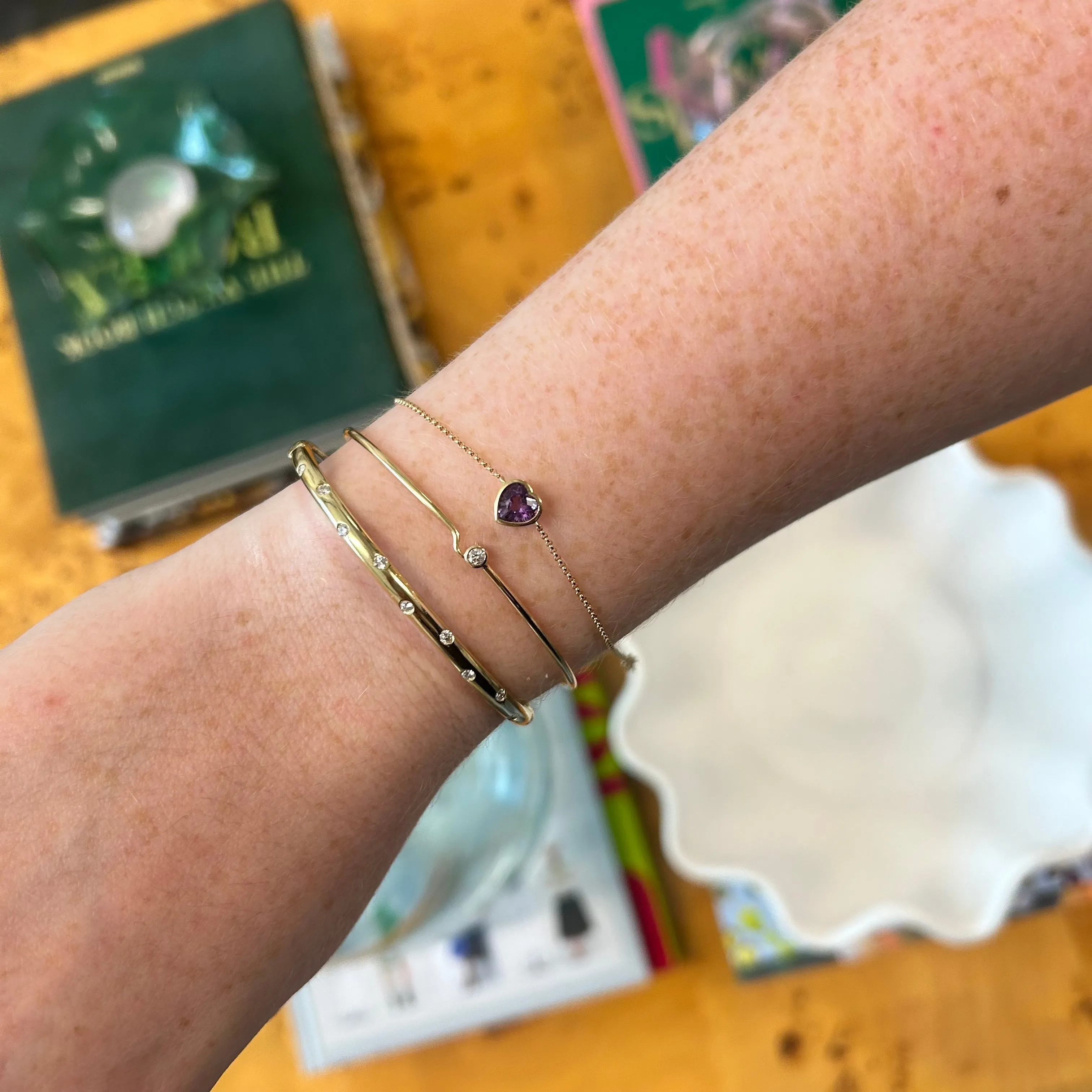 Bezel Set Gemstone Heart Bracelet sold by LINDSEY LEIGH JEWELRY product image thumbnail 2