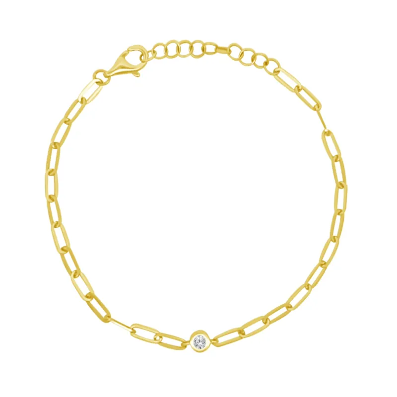 Paper Clip & Diamond Bezel Bracelet sold by LINDSEY LEIGH JEWELRY