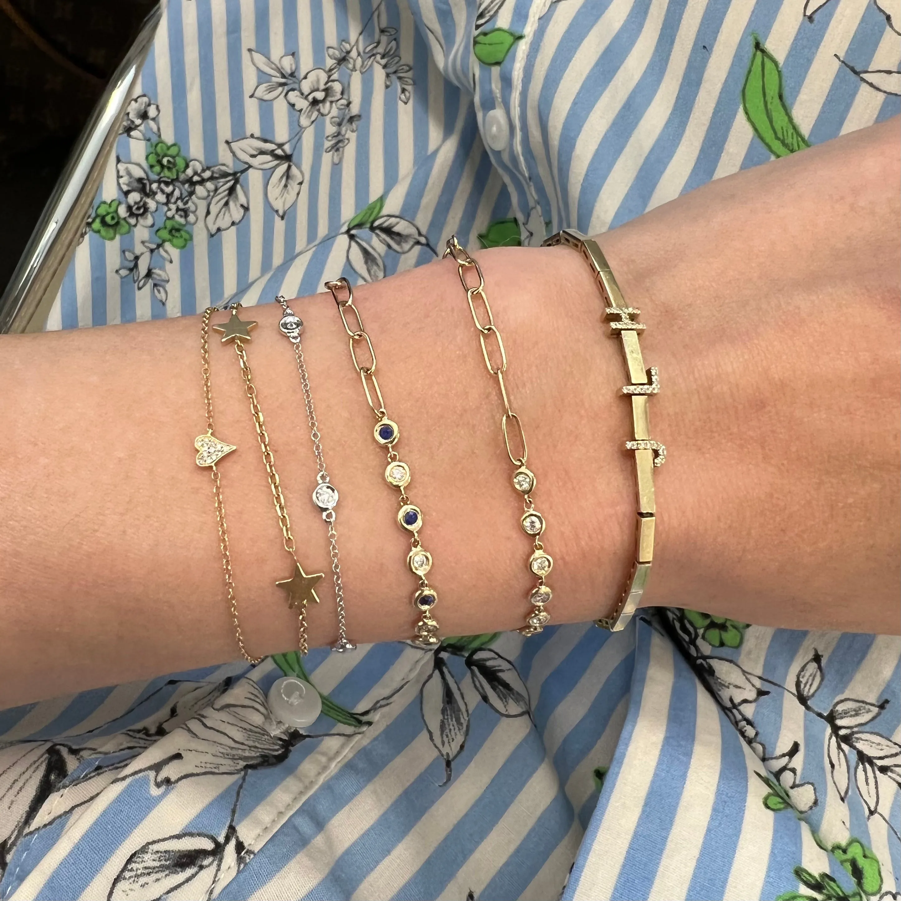 Half Diamond Bezel Paper Clip Bracelet sold by LINDSEY LEIGH JEWELRY product image thumbnail 2