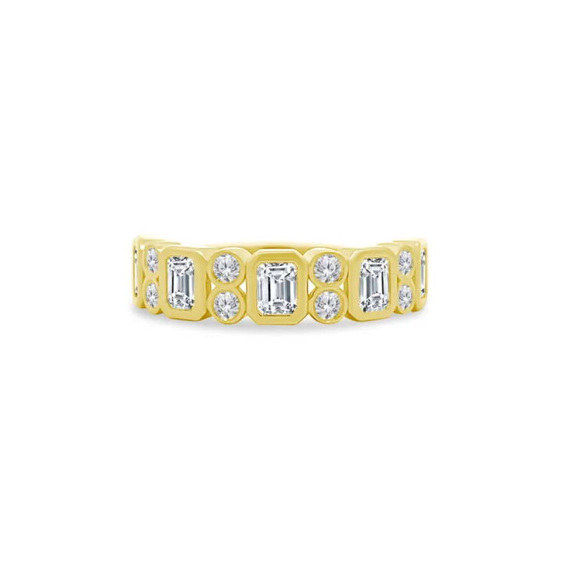 Alternating Emerald Cut & Double Diamond Bezel Band sold by LINDSEY LEIGH JEWELRY