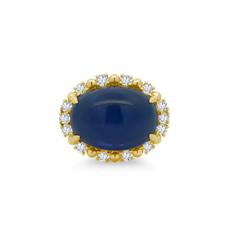 Cabochon Tanzanite & Diamond Halo Ring sold by LINDSEY LEIGH JEWELRY