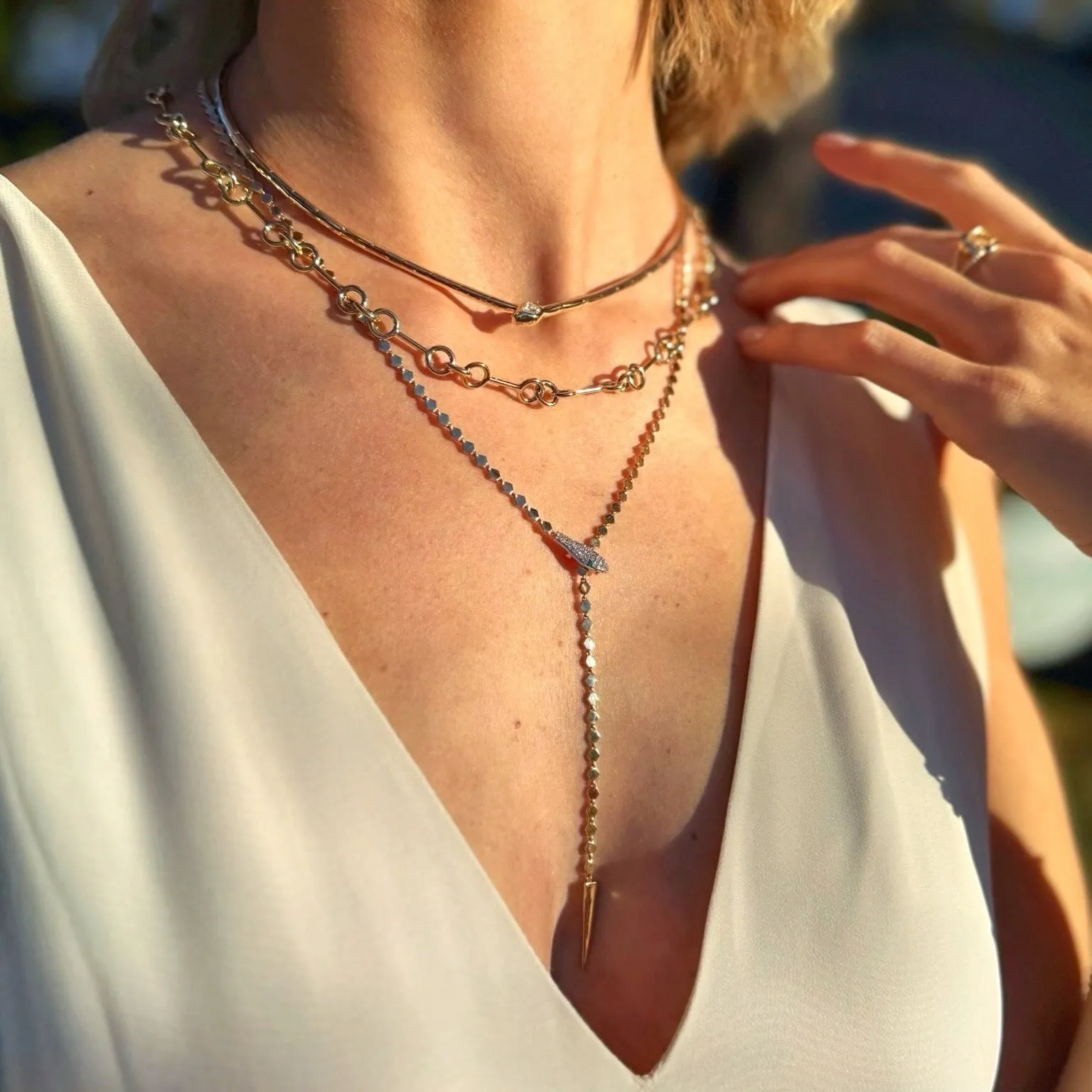 Petite Gold Bar Triple Round Chain Necklace sold by LINDSEY LEIGH JEWELRY product image thumbnail 2