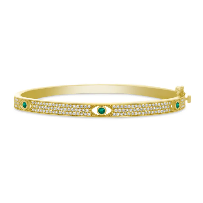 Diamond & Emerald Evil Eye Bangle sold by LINDSEY LEIGH JEWELRY