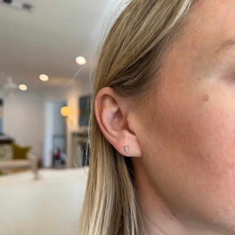 4 Prong Diamond Baguette Stud sold by LINDSEY LEIGH JEWELRY