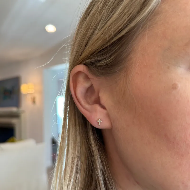Petite Diamond Cross Stud sold by LINDSEY LEIGH JEWELRY