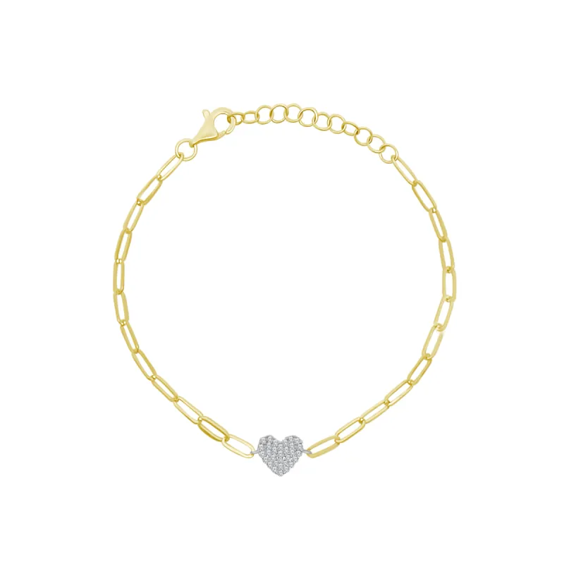 Diamond Heart Paper Clip Bracelet sold by LINDSEY LEIGH JEWELRY