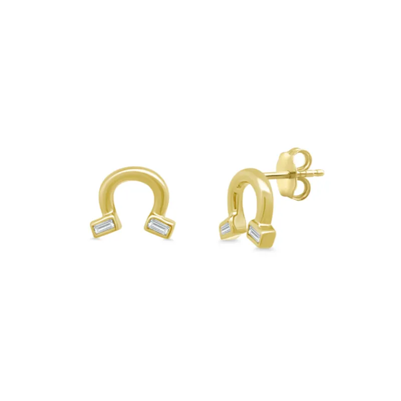 Diamond Baguette Horseshoe Stud sold by LINDSEY LEIGH JEWELRY
