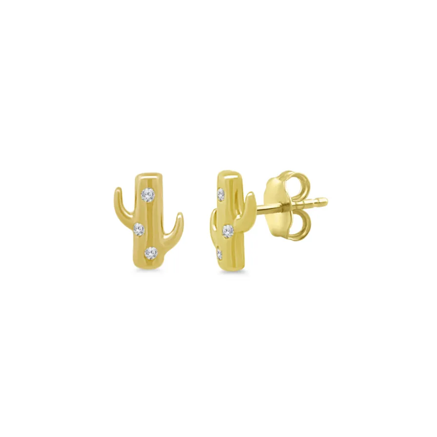 Diamond Inlay Cactus Stud sold by LINDSEY LEIGH JEWELRY