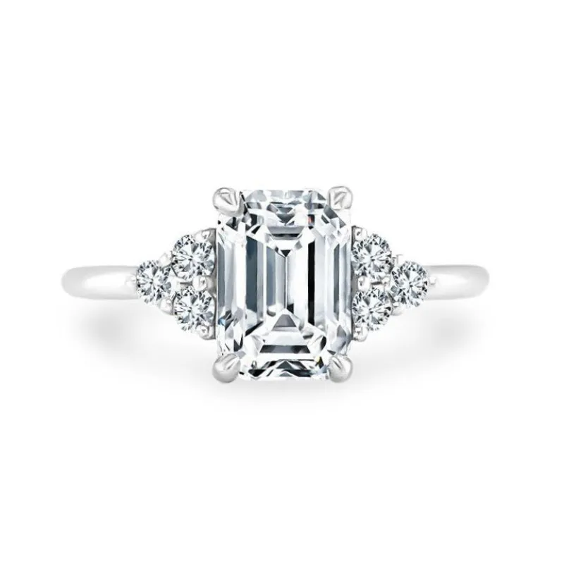 2.55ct Emerald Cut with Round Trio Side Stones sold by LINDSEY LEIGH JEWELRY