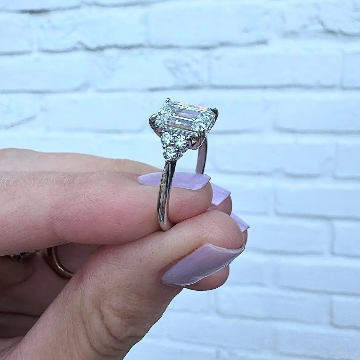 2.55ct Emerald Cut with Round Trio Side Stones sold by LINDSEY LEIGH JEWELRY product image thumbnail 4