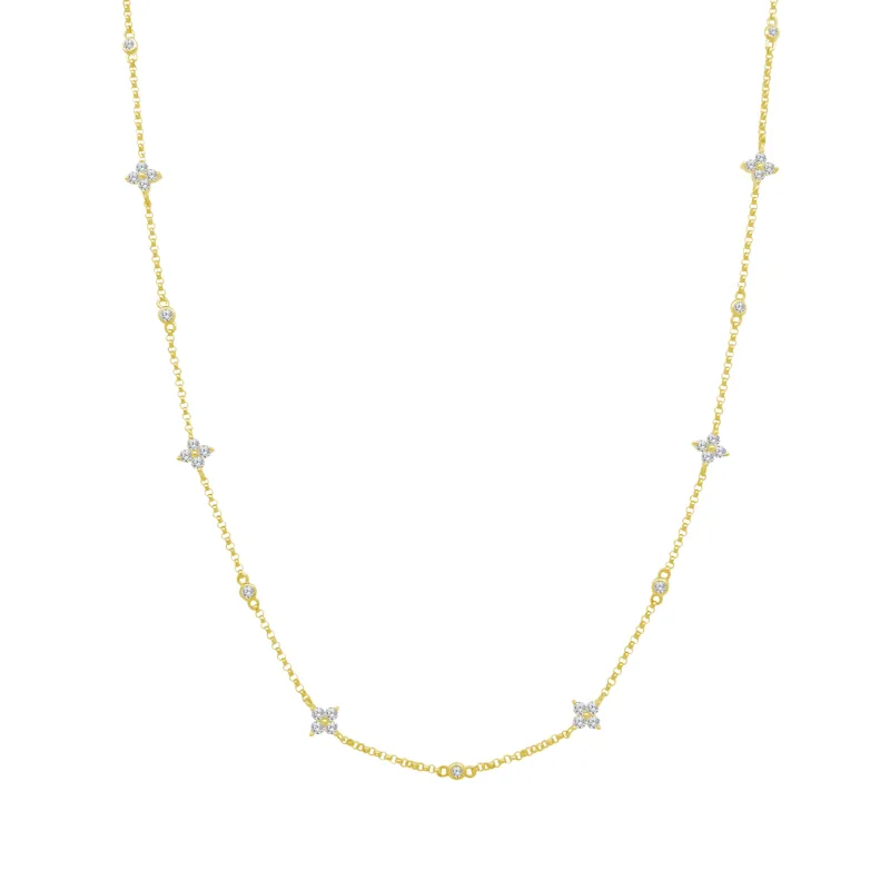 Alternating Diamond Blossom & Bezel Necklace sold by LINDSEY LEIGH JEWELRY