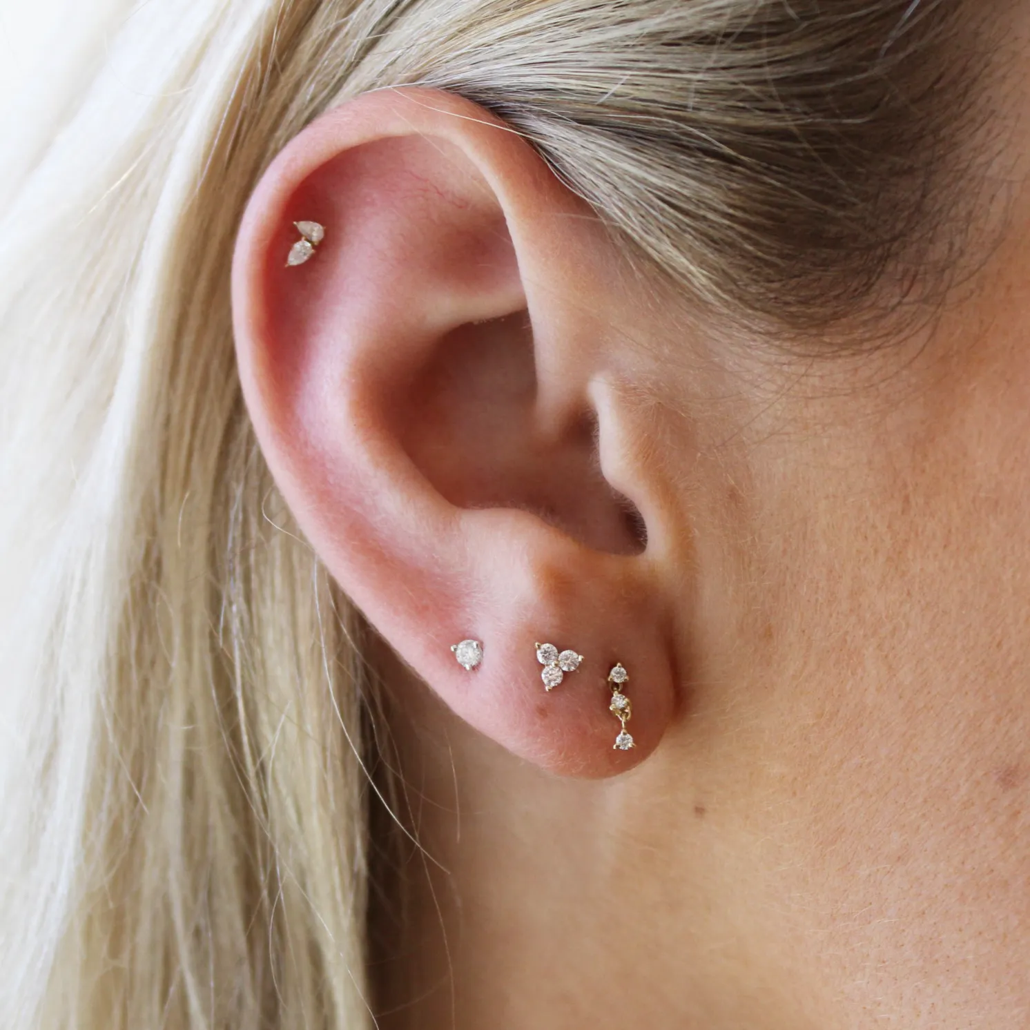 Triple Diamond Dangle Stud sold by LINDSEY LEIGH JEWELRY product image thumbnail 2