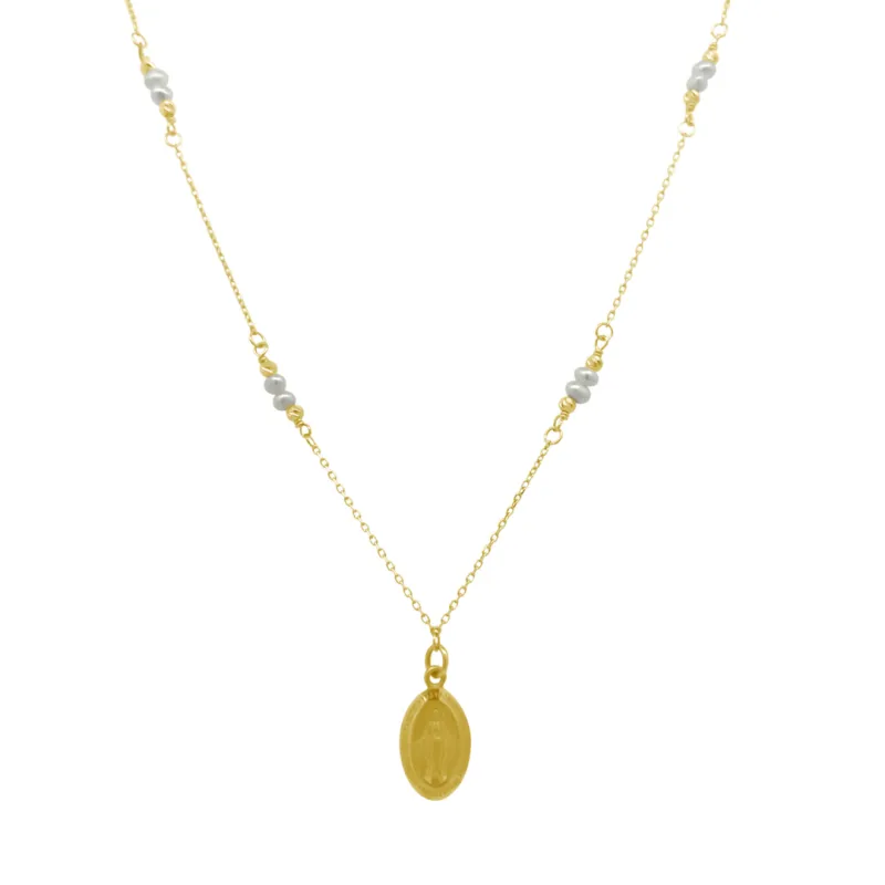 Pearl Station & Gold Miraculous Medal sold by LINDSEY LEIGH JEWELRY