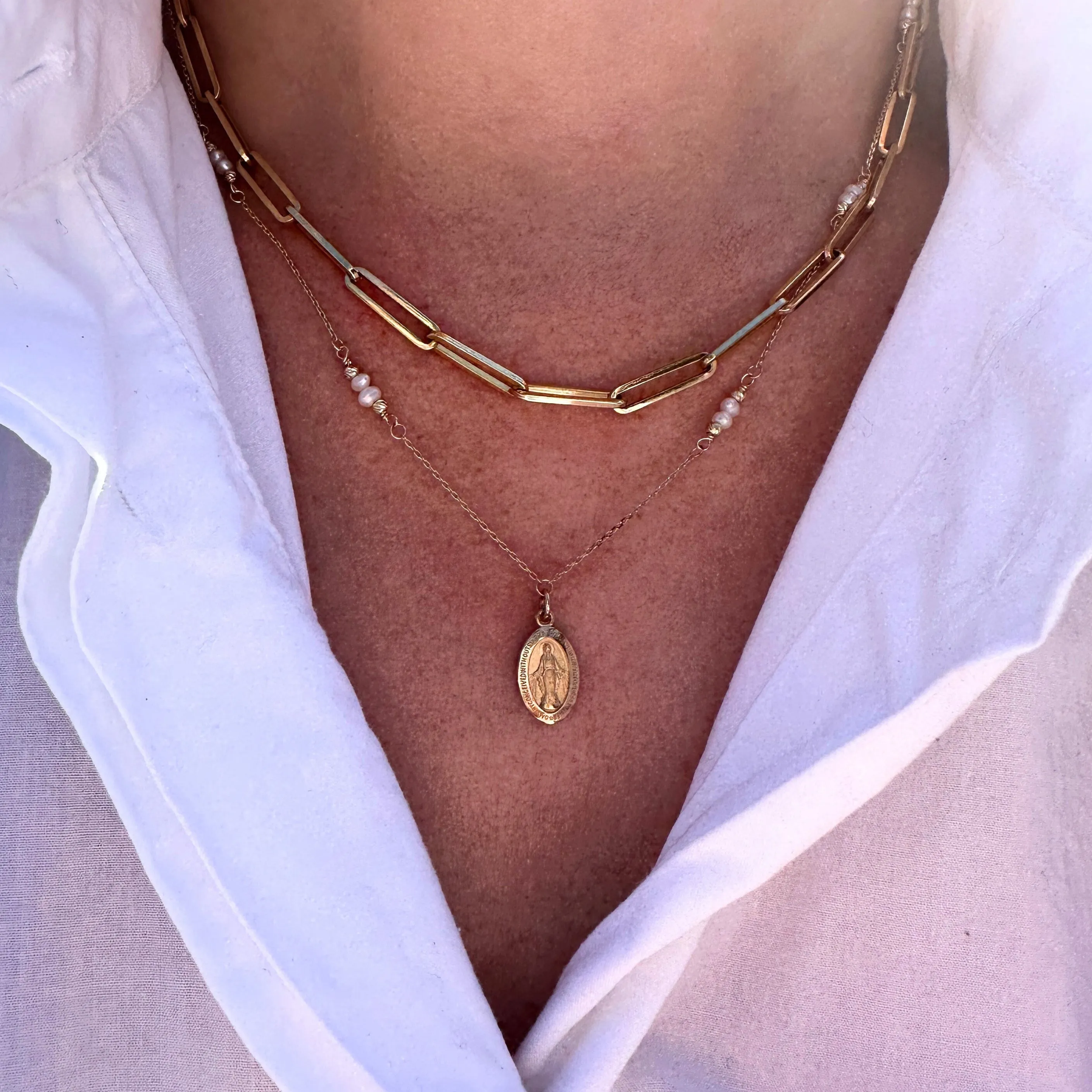 Pearl Station & Gold Miraculous Medal sold by LINDSEY LEIGH JEWELRY product image thumbnail 4