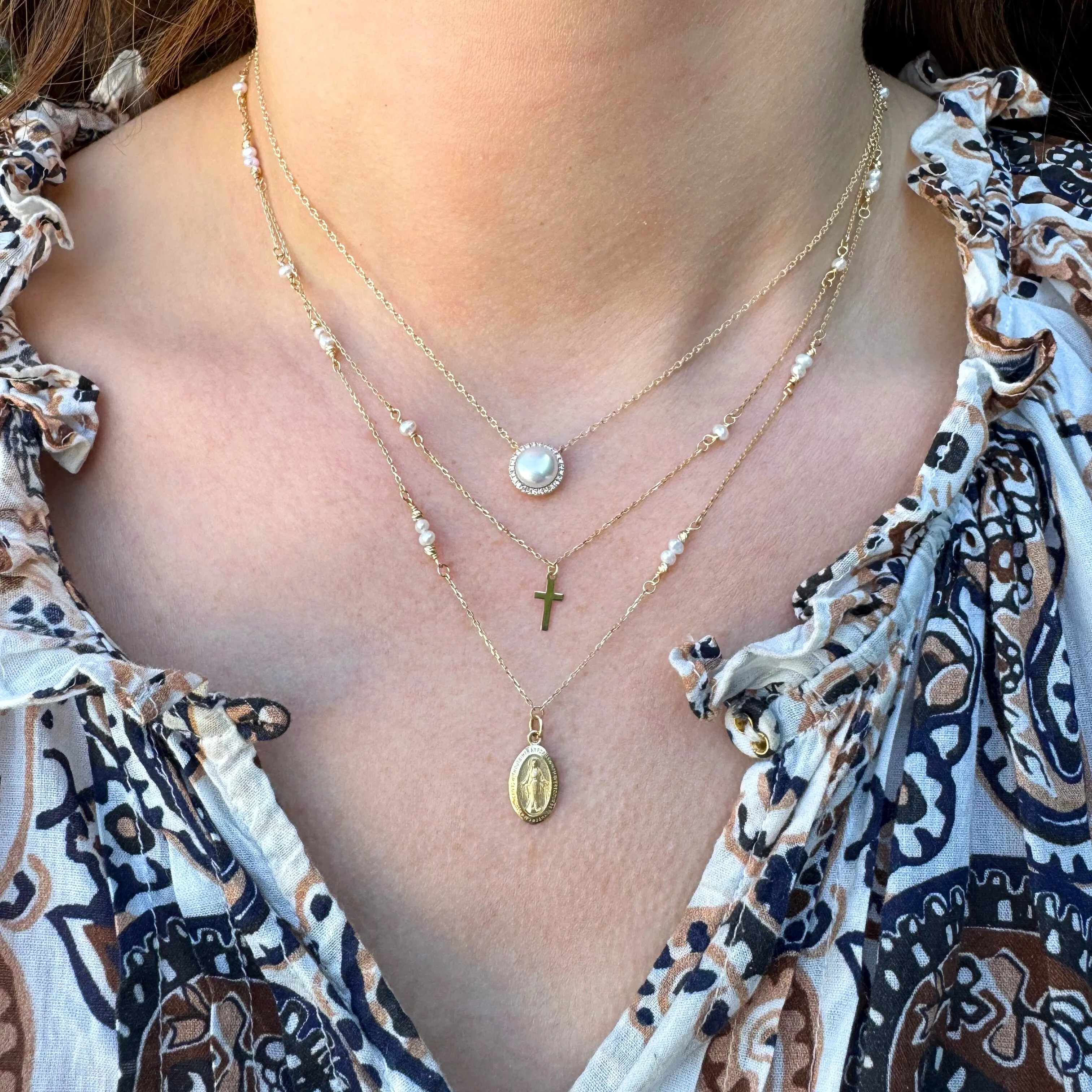 Pearl & Gold Cross Necklace sold by LINDSEY LEIGH JEWELRY product image thumbnail 4