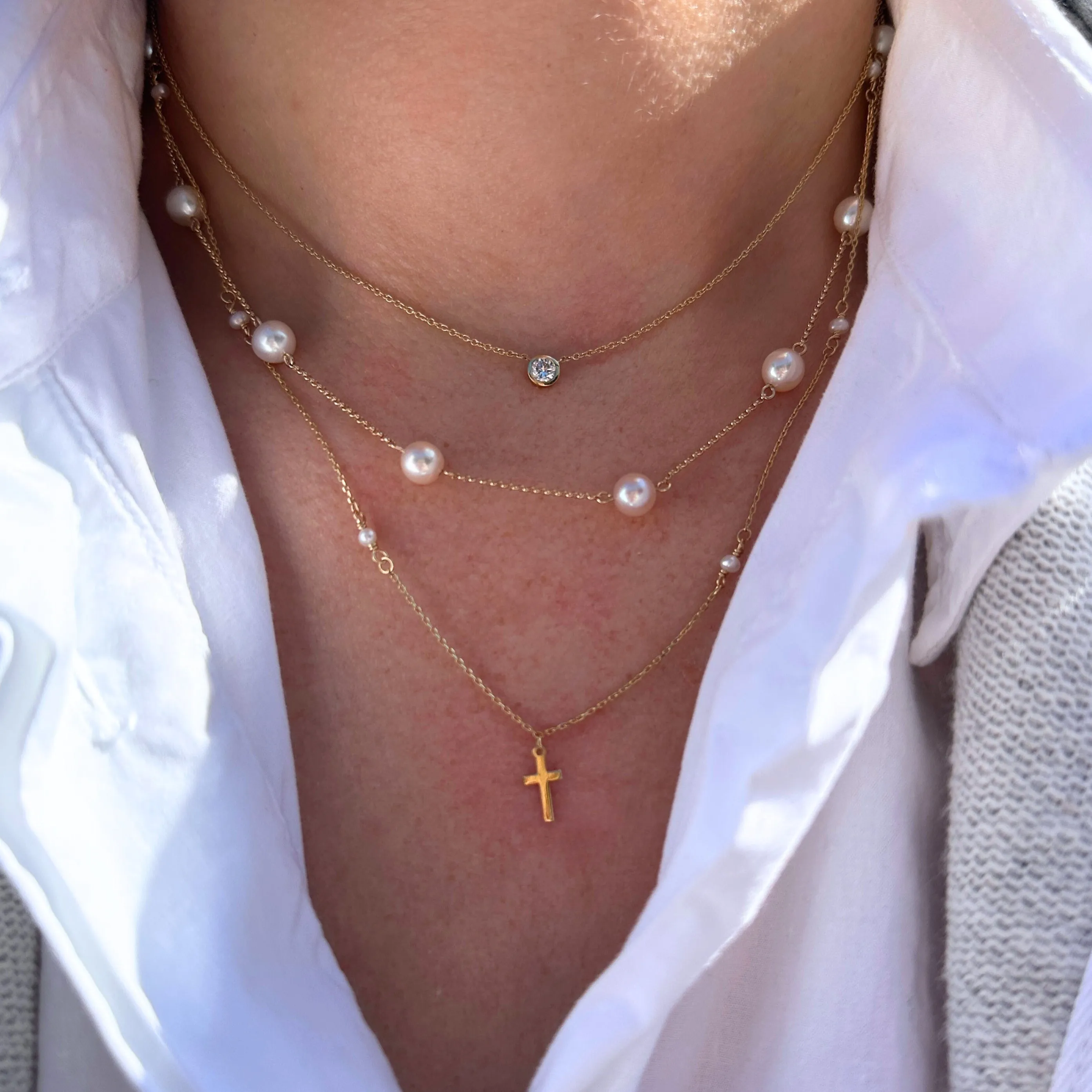 Pearl & Gold Cross Necklace sold by LINDSEY LEIGH JEWELRY product image thumbnail 2