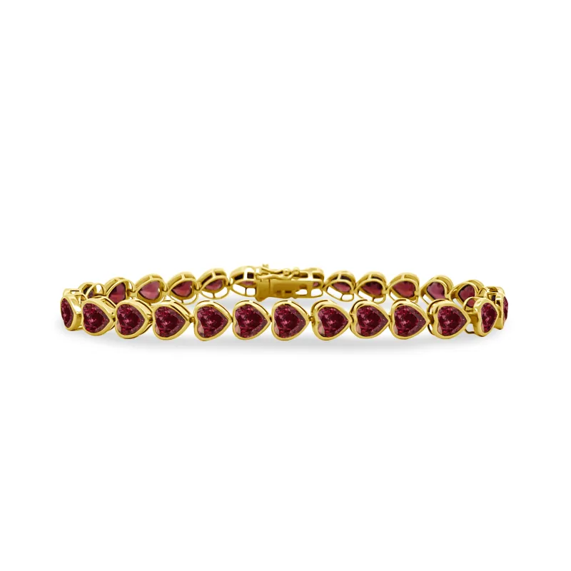 Bezel Set Heart Gemstone Tennis Bracelet sold by LINDSEY LEIGH JEWELRY