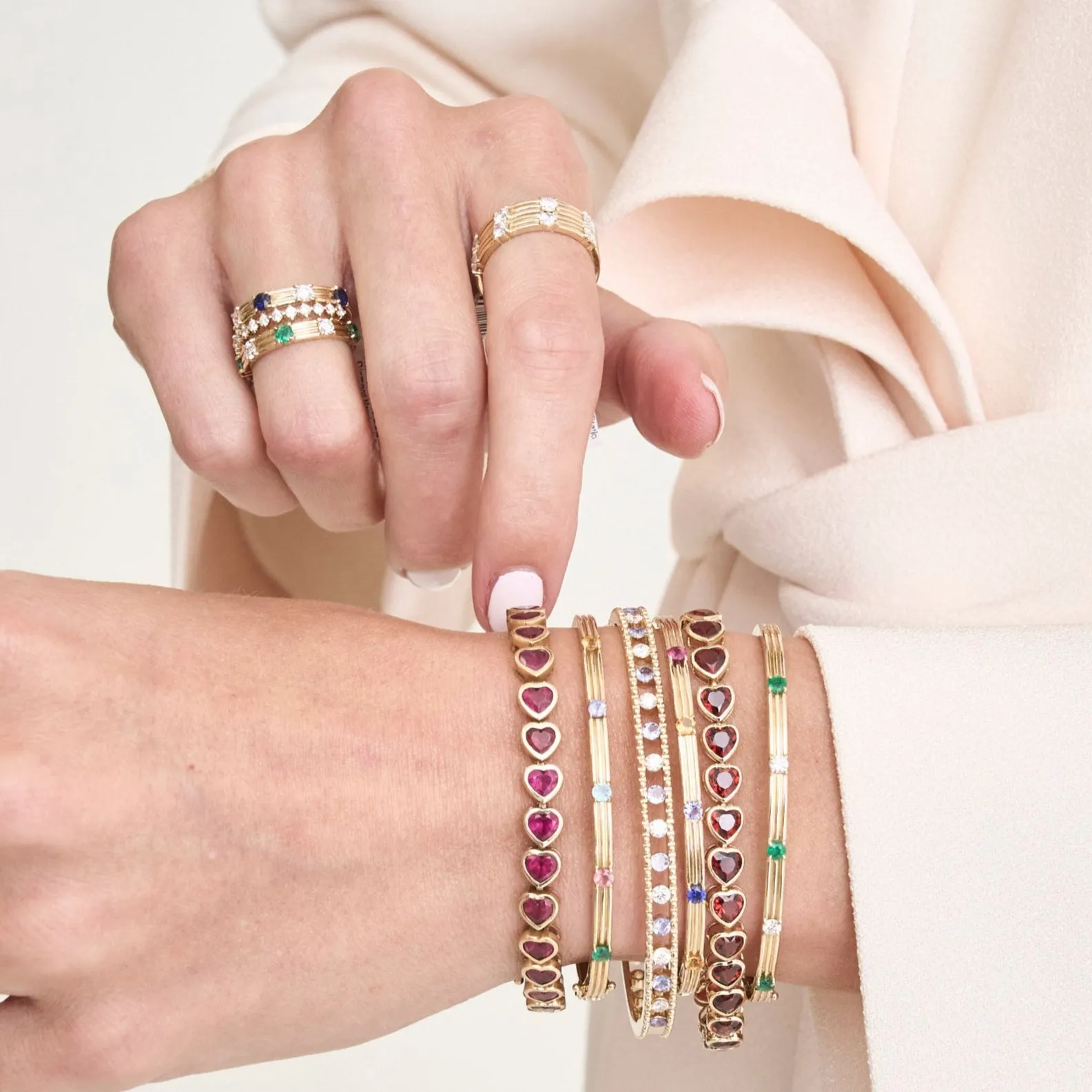 Triple Row Birthstone Station Band sold by LINDSEY LEIGH JEWELRY product image thumbnail 3