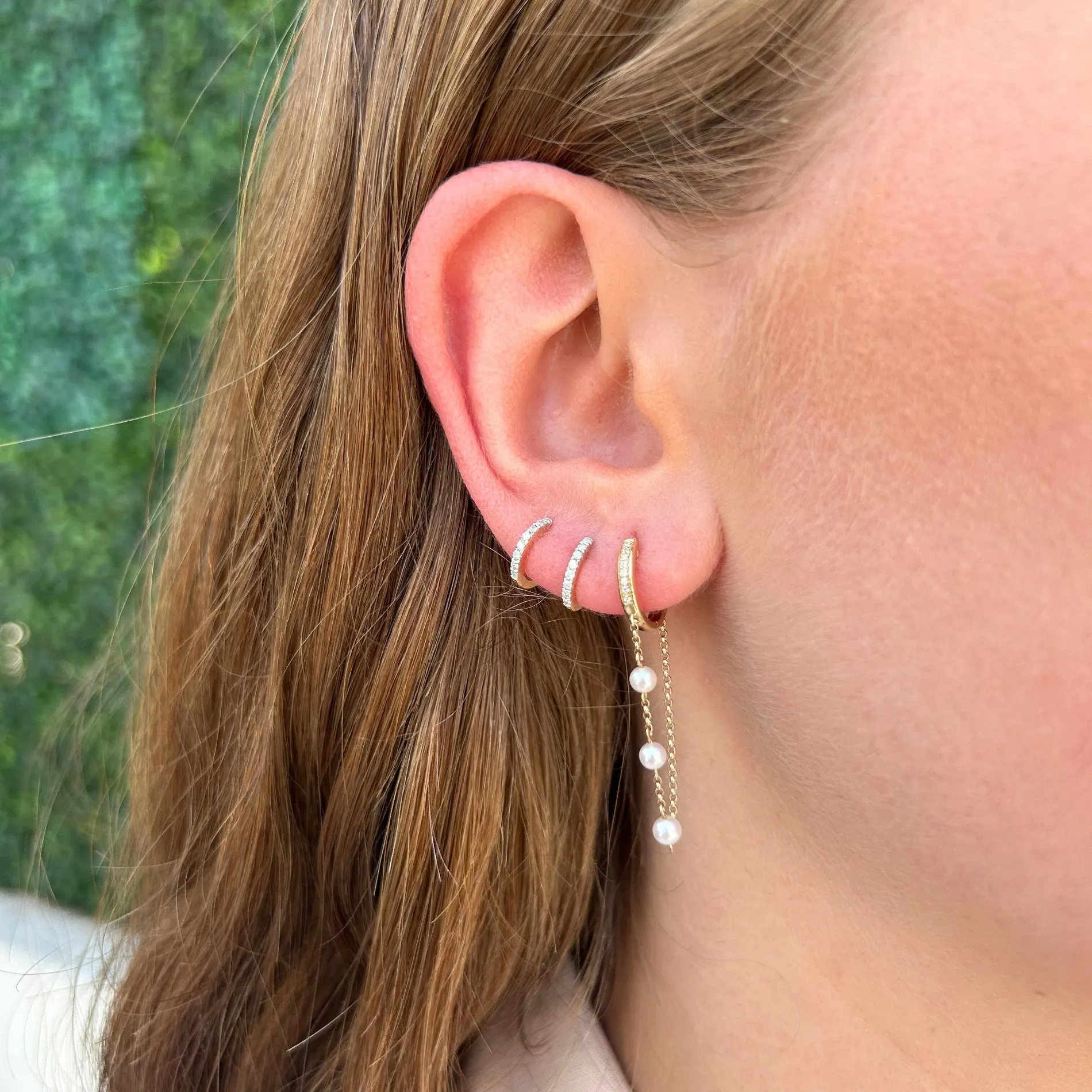 Diamond Huggie With Pearls By The Yard Chain Dangle sold by LINDSEY LEIGH JEWELRY product image thumbnail 3