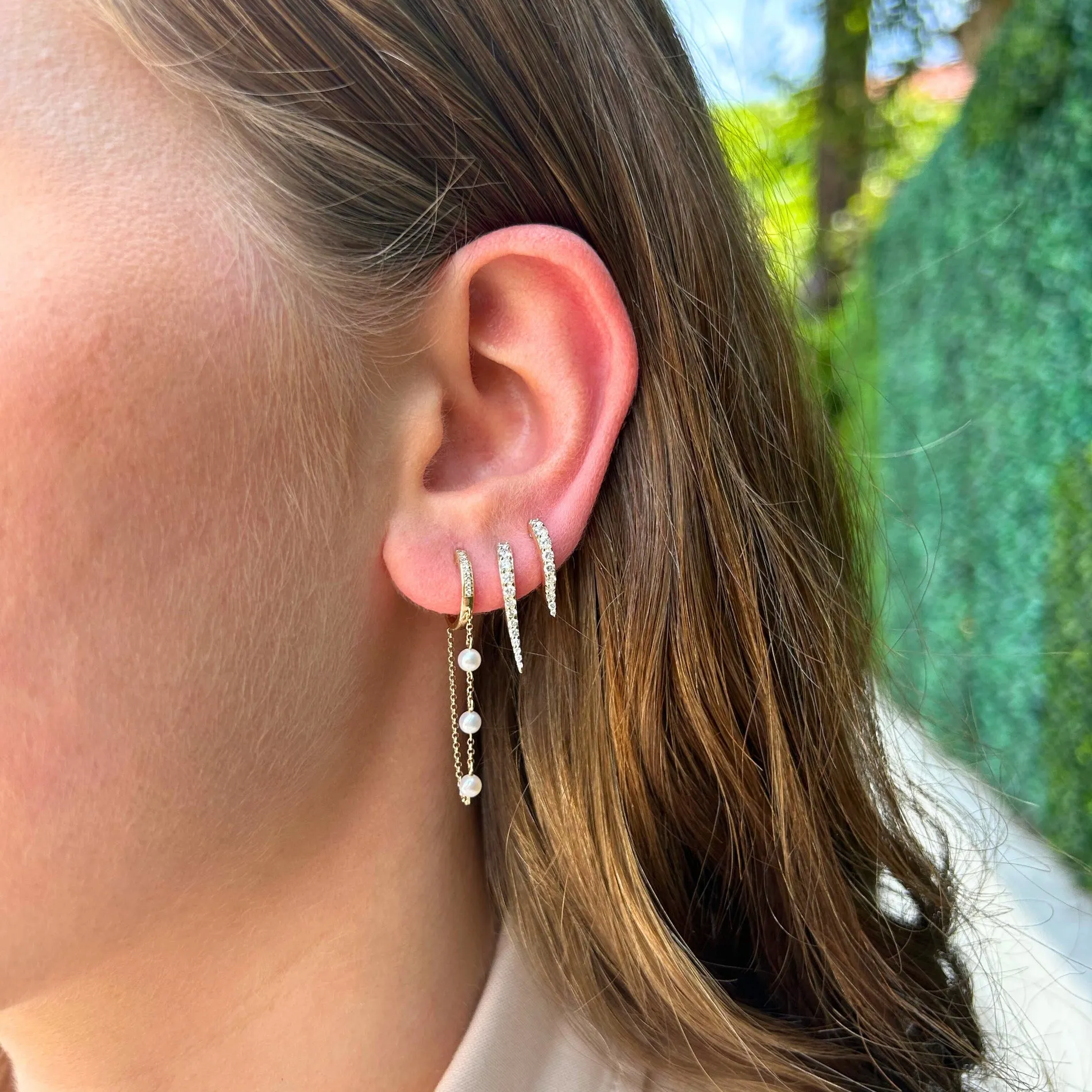 Diamond Huggie With Pearls By The Yard Chain Dangle sold by LINDSEY LEIGH JEWELRY product image thumbnail 4