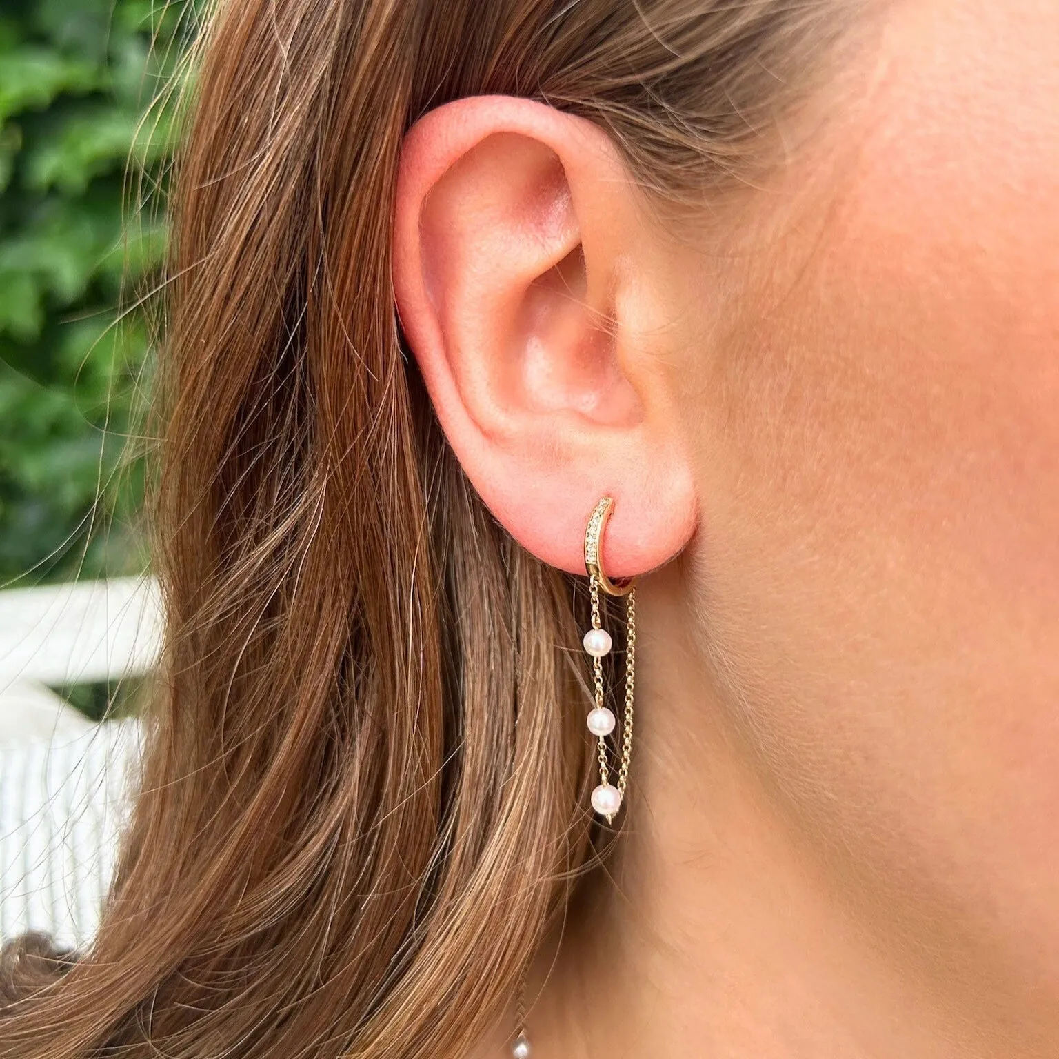 Diamond Huggie With Pearls By The Yard Chain Dangle sold by LINDSEY LEIGH JEWELRY product image thumbnail 2