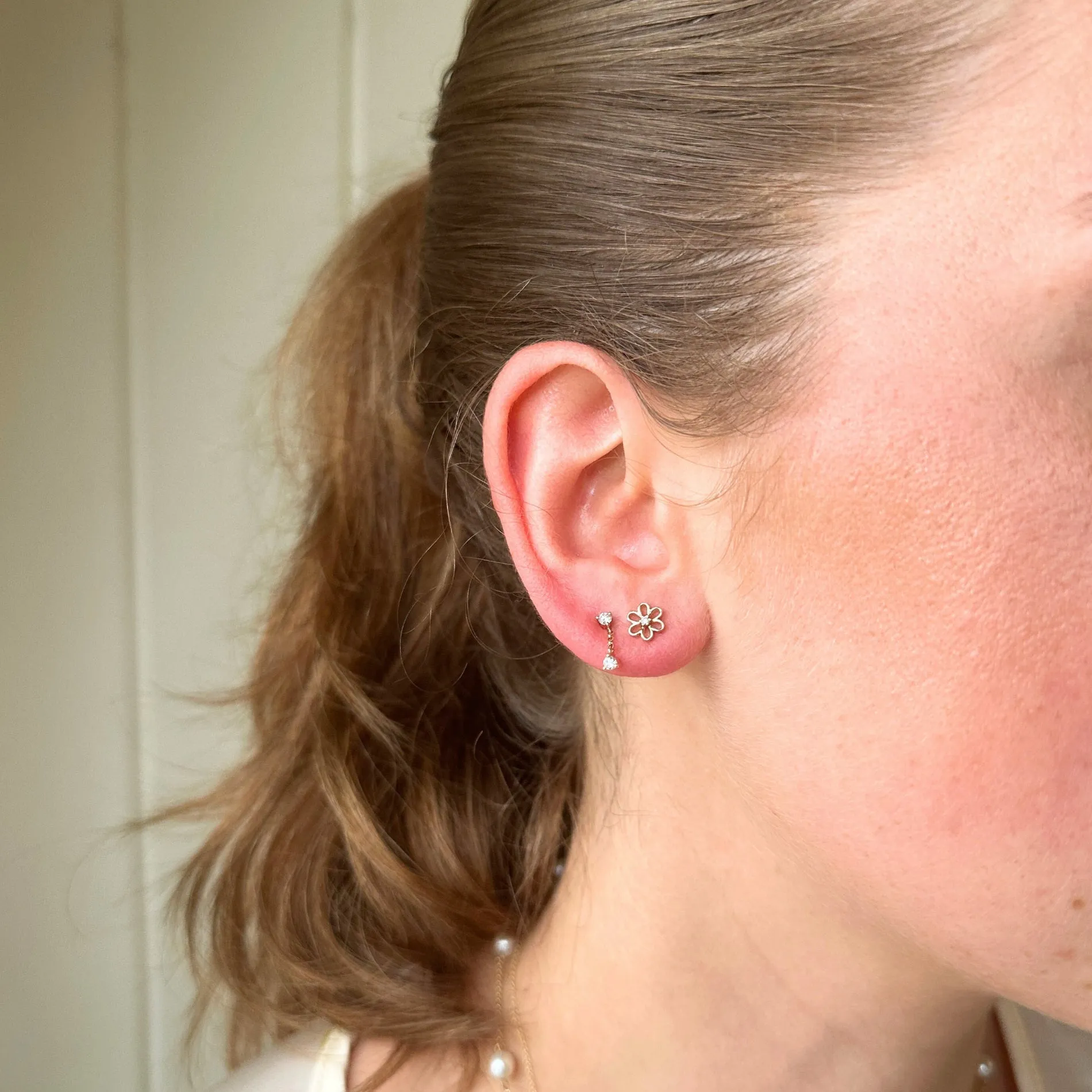 Gold & Diamond Flower Studs sold by LINDSEY LEIGH JEWELRY product image thumbnail 4