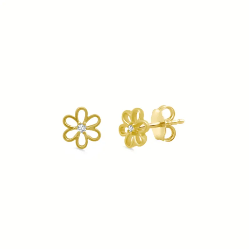 Gold & Diamond Flower Studs sold by LINDSEY LEIGH JEWELRY